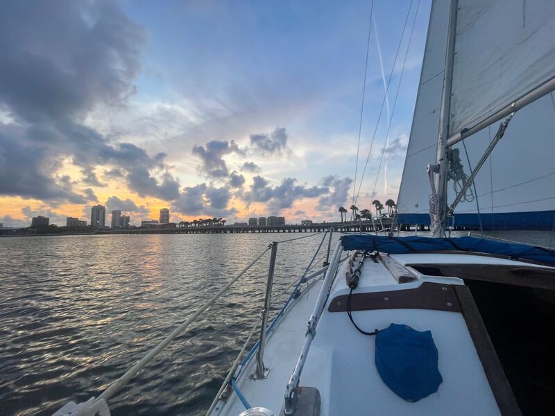 Sunset view from a sailboat over Tampa Bay
